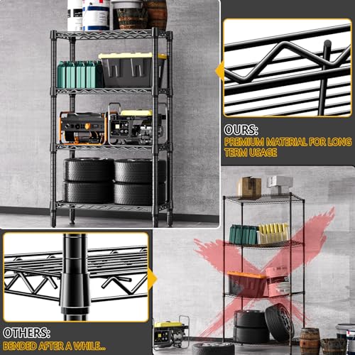 Image of M MZG 1000 lbs 4 Tier Shelf Metal Storage Shelves Wire Rack Closet Organizers for Garage Kitchen Bathroom Laundry Black 11.8 inch D x 25.6 inch W x 45.5 inch H