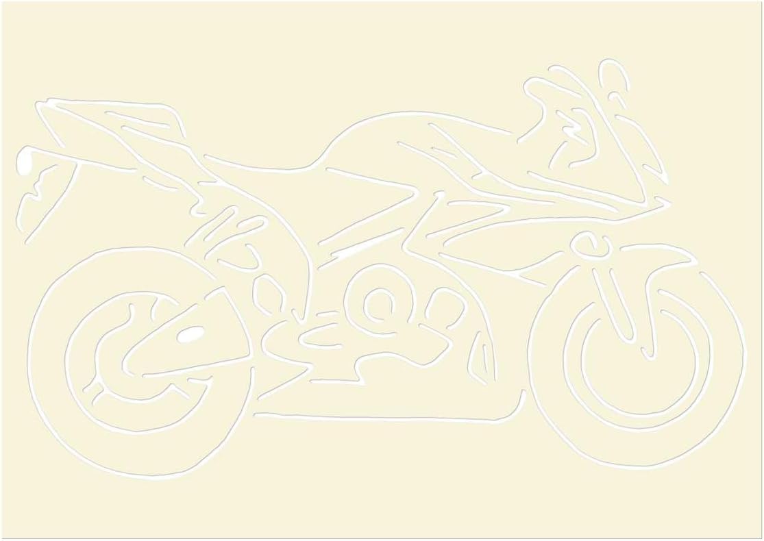 Azeeda 'Motorbike' Reusable Stencil – Durable Decorative Template for Painting and Spraying on Walls, Tiles, Wood, Fabric & Craft Projects - XXL (A2) (WS00035633)