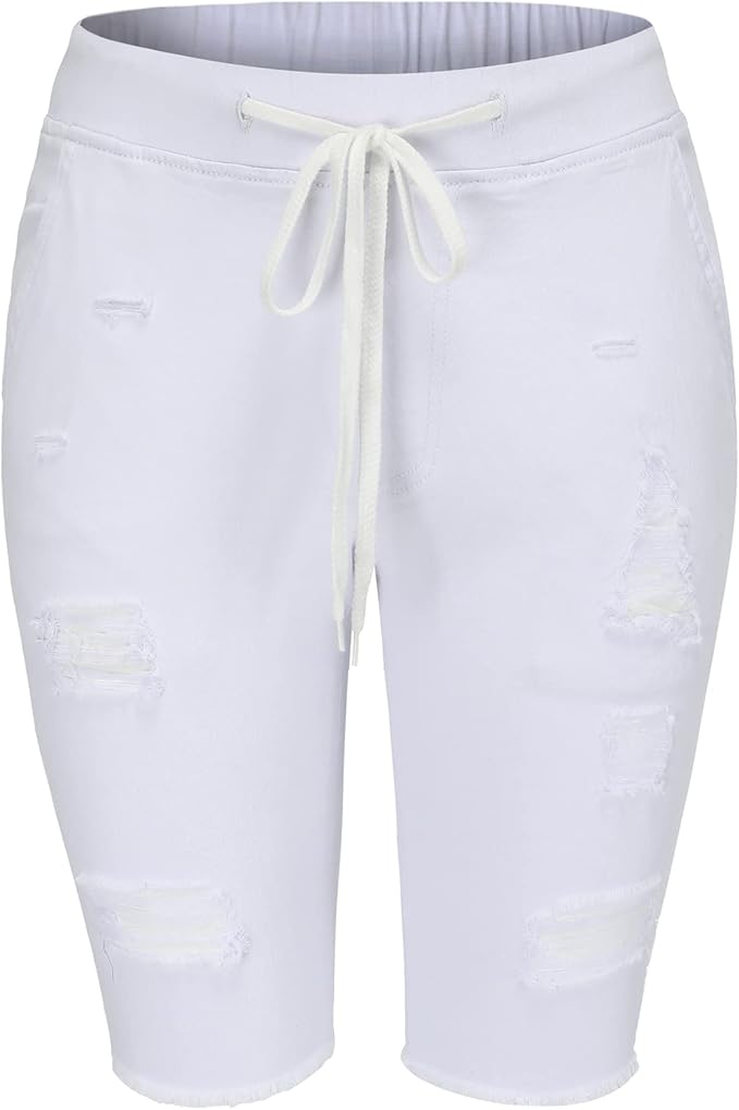 THUNDER STAR Womens Denim Ripped Bermuda Shorts