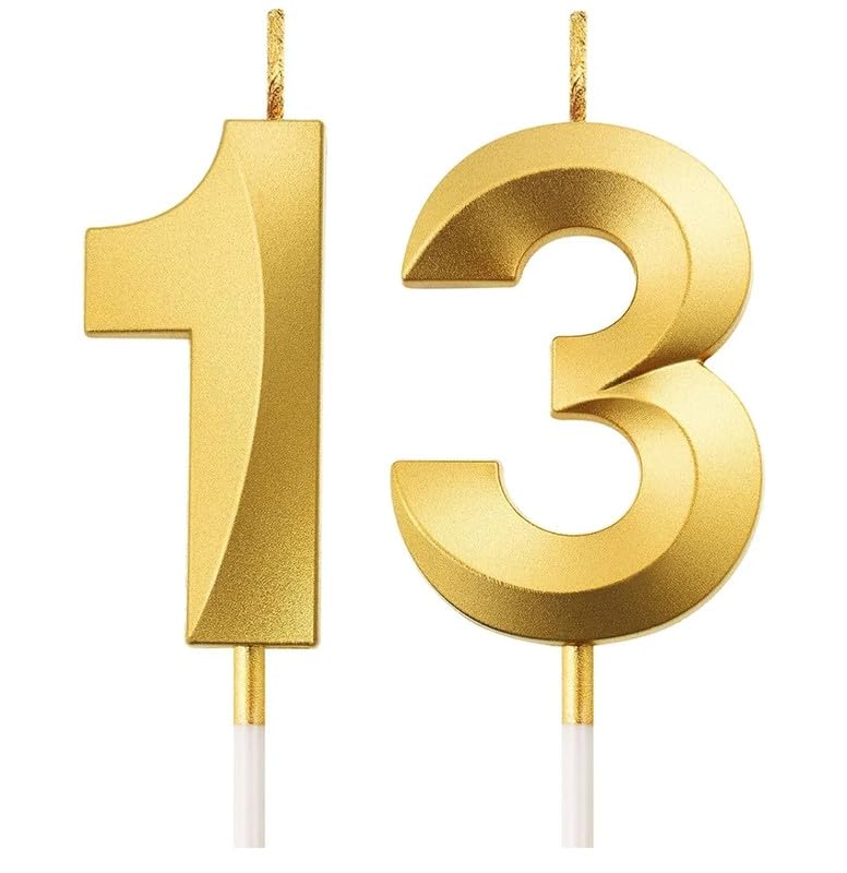 Fun Affairs Number Unscented Wax Candles 3 Inch for Birthday, Wedding, Engagement, Valentines Day Celebration, Theme Party, Bridal Shower, Bachelors Decoration Gold(Numerical No 13 or 31)