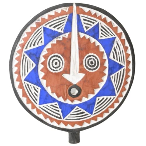 African Delights Hand Carved Sun Mask - Authentic African Art Wall Decor - Burkina Faso Bwa Peoples African Wall Art - Large 15.5in African Art for Home Decor (Sun Mask Red)