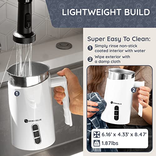 Geniuslix Milk Steamer And Frother 10.1 Oz – This Electric Milk Steamer 500W Makes Soft Hot Or Cold Foam Maker For Your Latte, Cappuccino And Macchiato - Automatic Milk Steamer With Ergonomic Handle. #TOP3