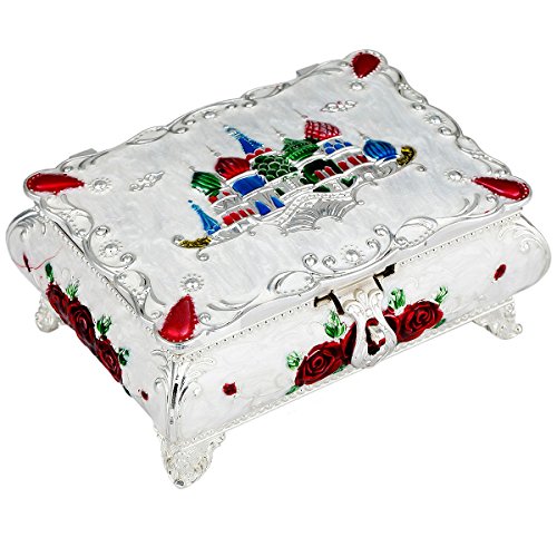 Sunyik Vintage Enameled Rectangular Decorative Collectible Jewelry Trinket Box For Women,White Castle #TOP11
