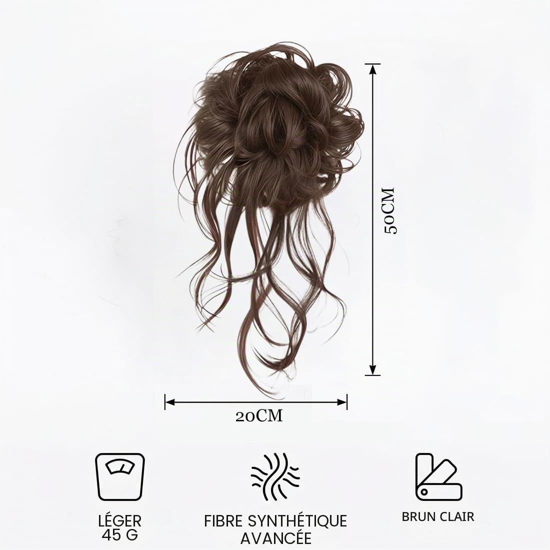 Chignon Postiche Cheveux, Bouclés Ondulés Extensions Chouchou Postiche Cheveux, Faux Chignon Elastique pour Femmes Fille, Brun Clair