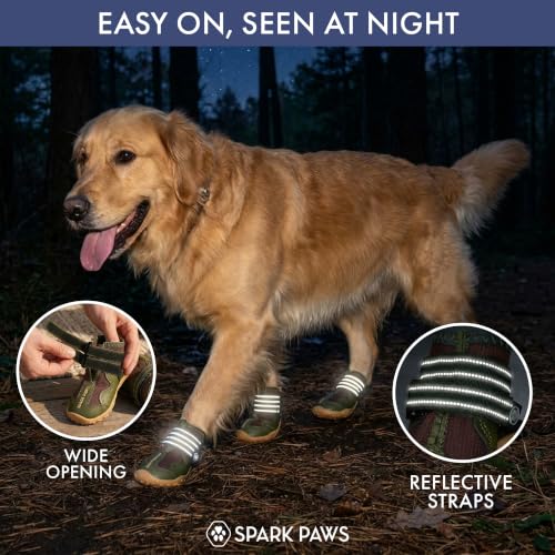 Image of Spark Paws 365 Dog Shoes - All-Weather Paw Protection | Winter Snow Boots & Summer Hot Pavement Booties for Dogs | All-Terrain, Water-Resistant, Green Brown - Size 7