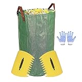Garden Waste Bag with 2 Leaf Scoops and 2 Antiskid Gloves - 32 Gallons Reusable Collapsible Gardening Yard Lawn and Leaf Waste Bag, Hand Leaf Rakes and Leaf Collector for Garden Rubbish