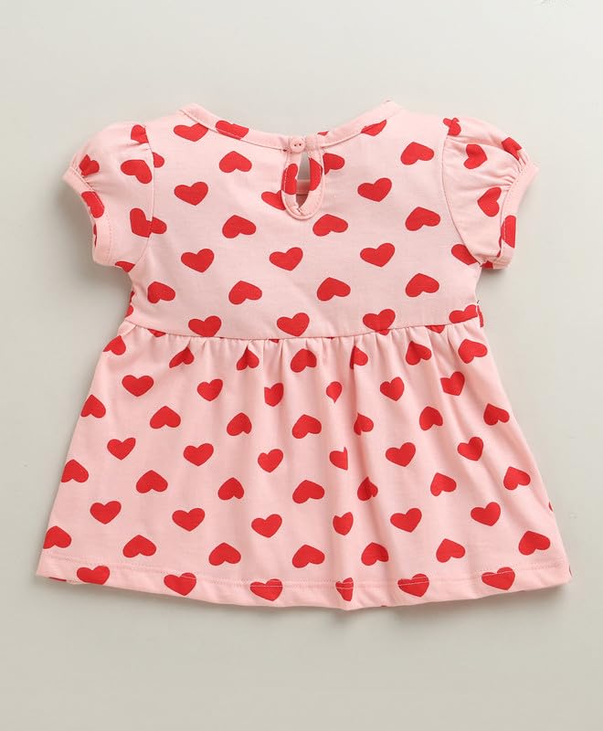 Image of BUMZEE Baby Girls Regular Fit Half Sleeves Round Neck Cotton Knee Length Fit & Flare Dress