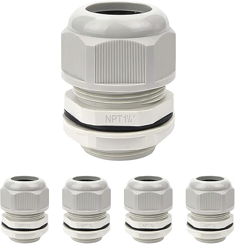 Vista 32 de LeMotech Paquete de 5 prensaestopas NPT de 3/4 pulgadas, impermeables, ajustables, conectores de cable de 0.492-0.709 in, juntas de nailon negro