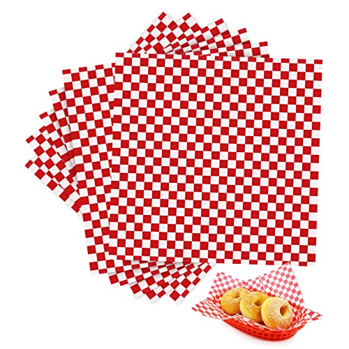 STOBAZA Paper Sheets 24pcs Checkered Baking Paper Food Grade for Packaging Sandwich Liner Red White Pattern