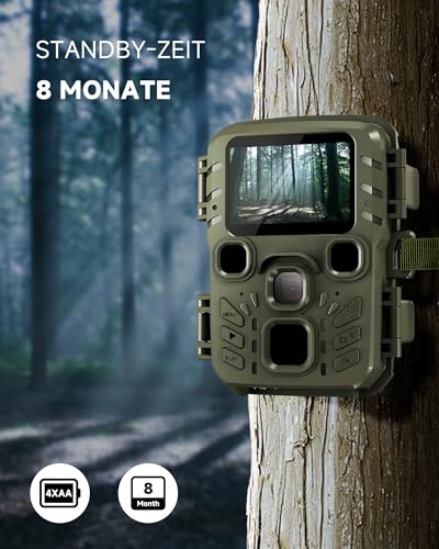 ZIMOCE Mini Wildkamera 4K 32MP mit Bewegungssensor, Nachtsicht & 940nm IR-LEDs, Wildtierkamera mit 0,2s Auslösezeit, 20m Infrarot, IP66 wasserdicht, 60° Weitwinkel, Jagdkamera für Tierbeobachtung