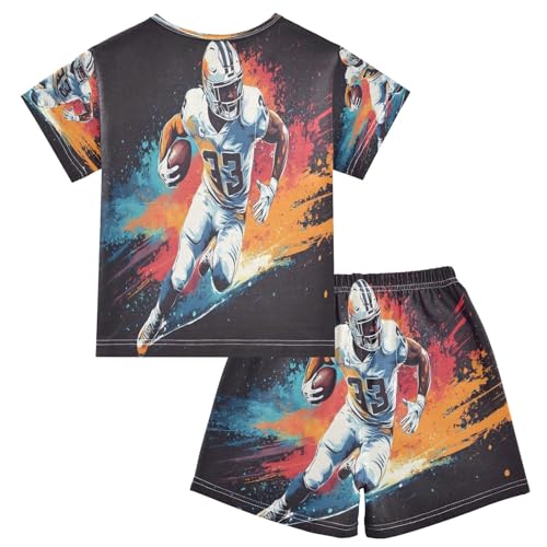 ALAZA American Football Watercolor Black Pajamas Set Short Sleeve Cotton Sleepwear Summer Pjs 2 Piece 5-14Y2