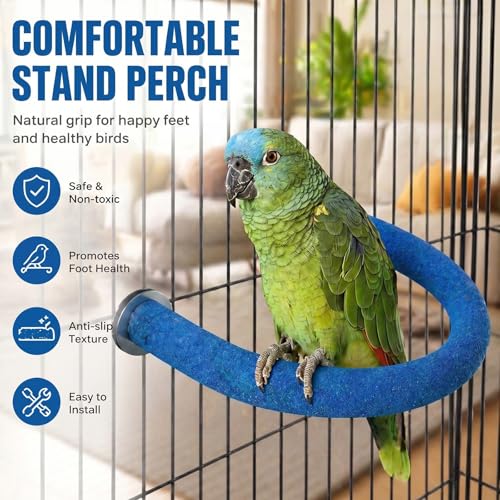 Image of RYPET Parrot Perch Rough-surfaced - Quartz Sands Bird Cage Perches for Medium to Large Bird, U Shape Large
