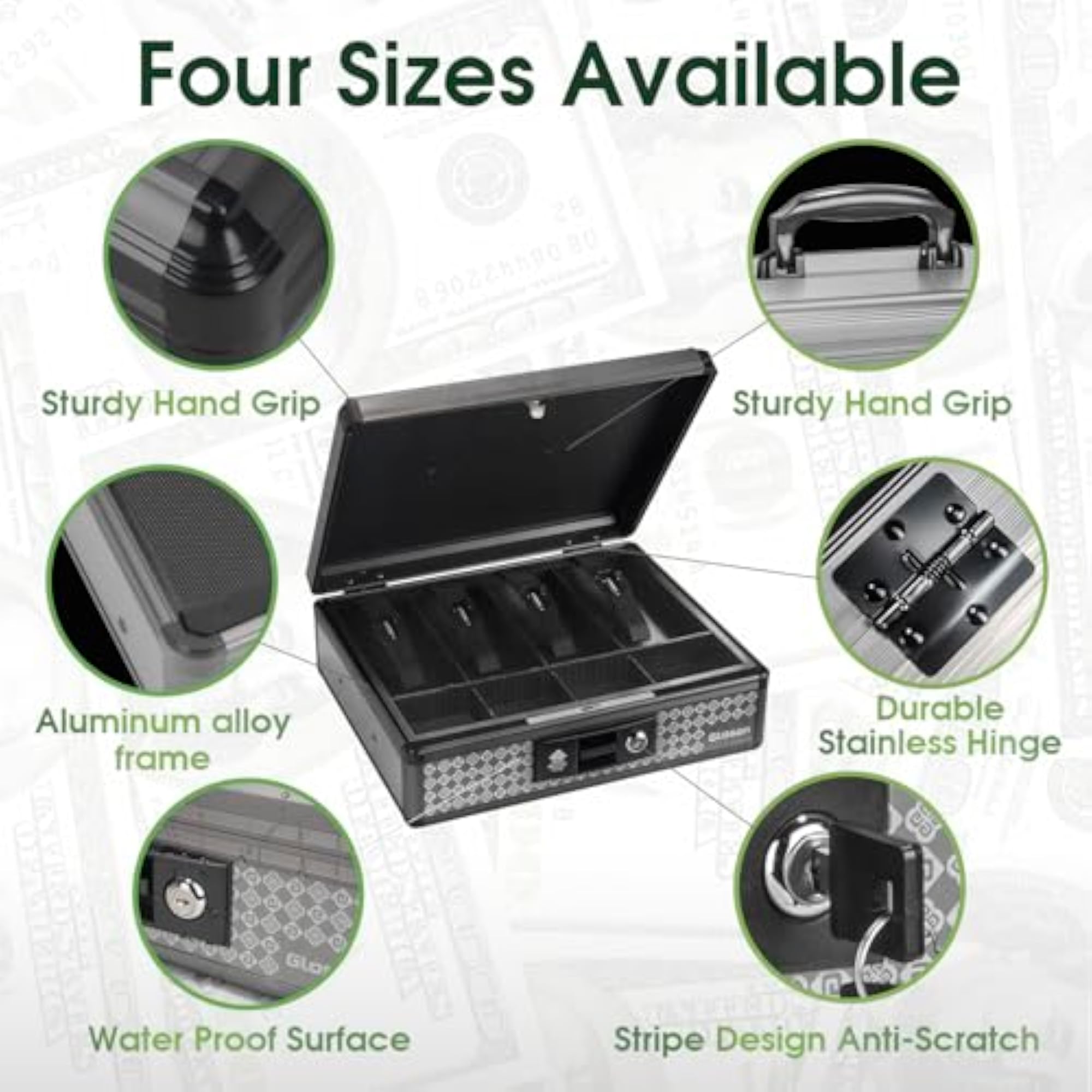 Cash Box with Key Lock Aluminium, Portable Cash Storage