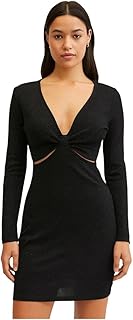 فستان قصير بقصة ضيقة وتصميم ملفوف من الأمام وأكمام طويلة وفتحة رقبة على شكل حرف V للنساء من شي ان مقاس L