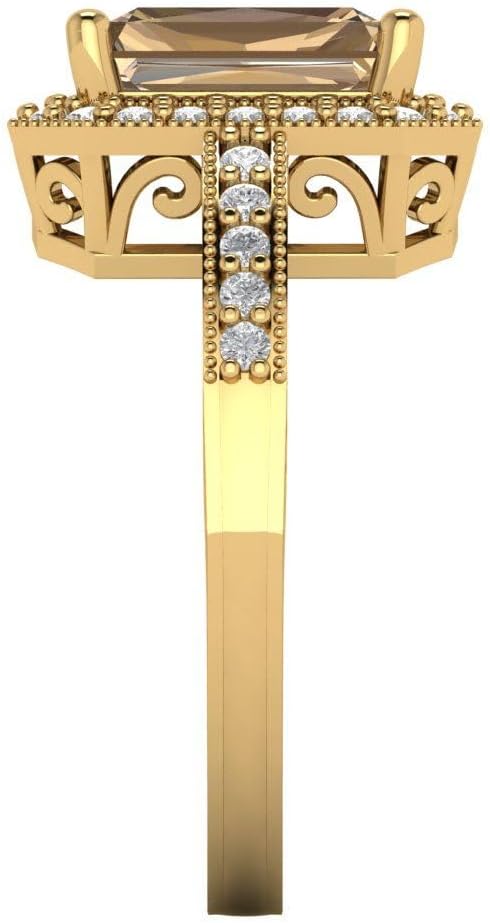 Clara Pucci 14K Solid Gold Engagement Ring for Women | 2.78 cttw Champagne Diamond Emerald Cut Halo | Real Yellow Gold Wedding Ring