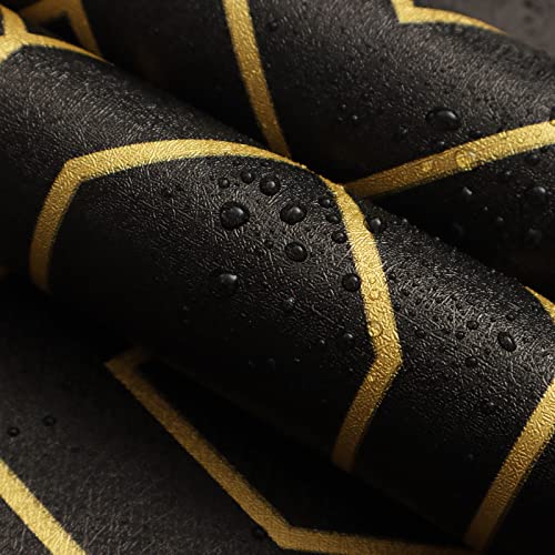 Safiyya Peel And Stick Wallpaper Geometric Wallpaper Gold And Black Contact Paper Gold Black Textured Wallpaper Self Adhesive Removable Wallpaper For Wall Furniture Vinyl Roll 118"X17.3" #TOP1