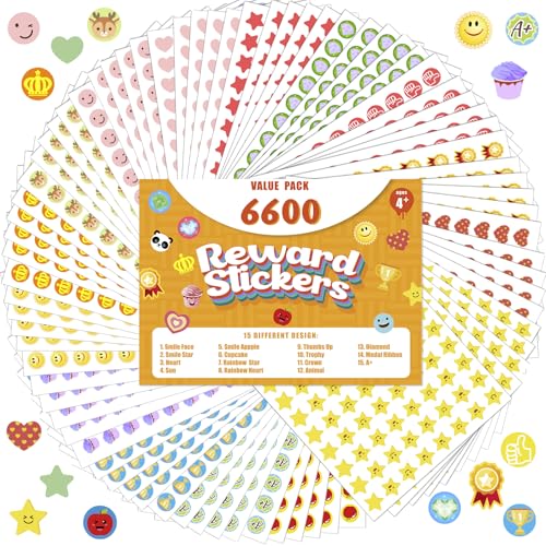 Upgrade 6600 Small Stickers for Teacher Supplies - Premium Mini Reward Stickers for Kids Classroom, Incentive for Student, Bulk Reward Stickers Mega Variety Pack