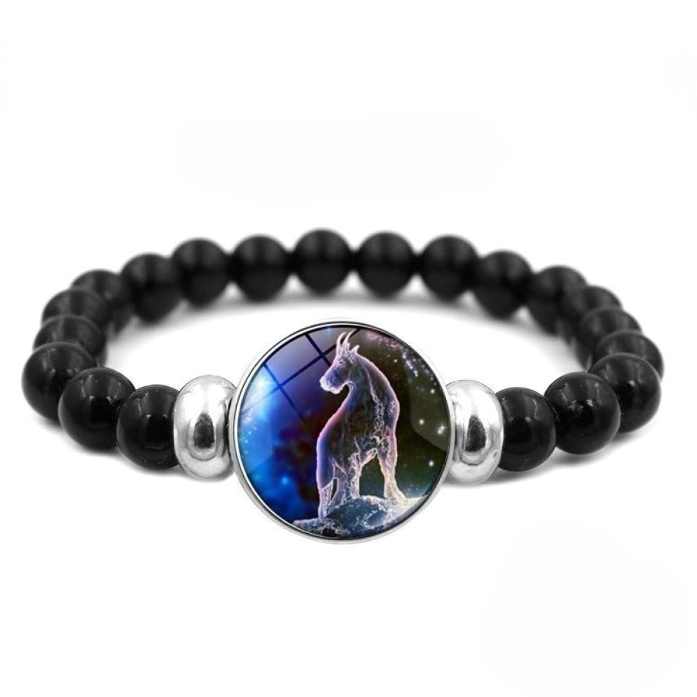 YONGHONGKEJI Crystal Bracelet 12 Zodiac Signs Constellation Astrological Bangle Natural Black Onyx Gemstone Healing Horoscope Bracelet Birthstone Jewelry For Men Couple,Capricorn
