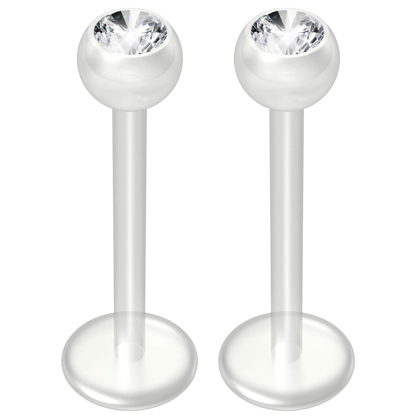 Evonix2pc 16g Bioflex Crystal Labret Flexible Lip Stud Clear BioFlex Monroe Ring Jewelry 10mm 3/8
