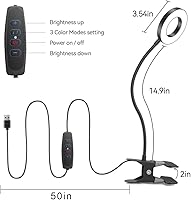Vista 4 de Lámpara LED de escritorio con clip con 3 modos de color, 10 anillos de brillo/luz de abrazadera, cuello ajustable de 360°, regulable, protección