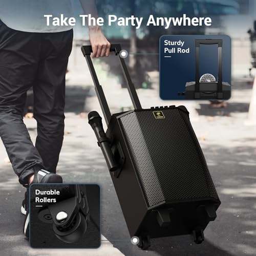 Karaoke Maschine Lautsprecher, TONOR PA Anlage mit 2 Mikrofonnen Bluetooth, Microphone Karaoke Box Gerät mit Funkmikrofon Musikbox PA-System mit Discokugel für Zuhause/Draußen/Erwachsene, K20, Schwarz