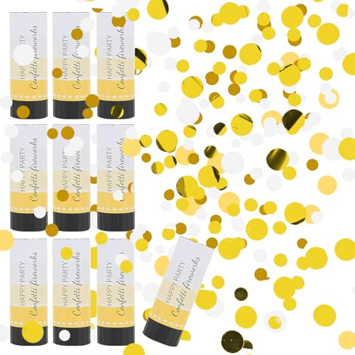 ACTOYS Konfettikanone - 10 Stück Handheld Poppers, Biologisch Abbaubar, Shooter, Gold - Für Hochzeit, Geburtstag, Babyparty, Party