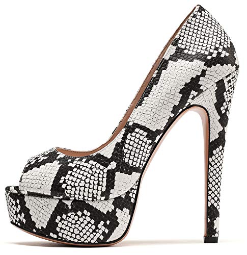 YODEKS Women's Peep Toe Platform Stiletto High Heel Pumps Thin Heel Dance Party Dress Shoes Patent Snakeskin 6.5 M US Size2