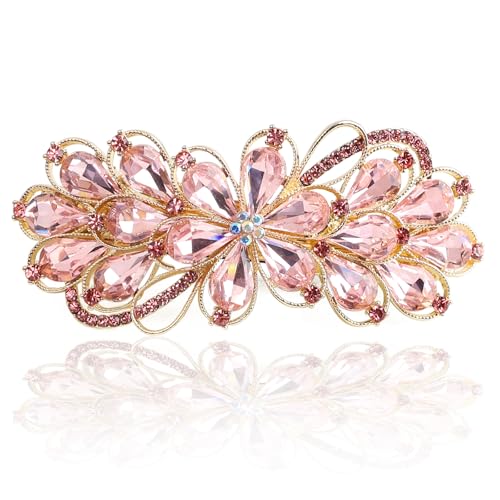Pasador de pelo floral de lujo con diamantes de imitación y acabado rosa premium