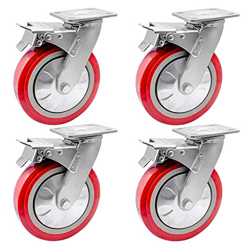 FactorDuty 8" X 2" Heavy Duty Caster Set of 4 Locking Swivel Caster Wheels Polyurethane On Polyolefin Industrial Grade Premium Quality 4000lbs Total Capacity