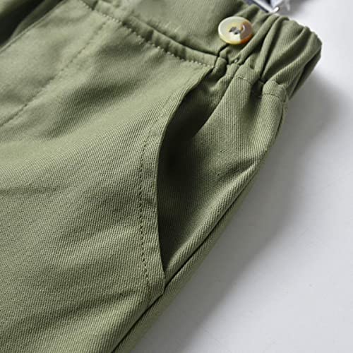 Sangtree Baby Boys Dress Clothes, Toddlers Short Sleeves Button Down Vertical Stripes Dress Shirt With Bowtie + Suspender Shorts Set Summer Gentlemen Outfit, Floral Gray Green, 6-9 Months/Tag 70 #TOP6
