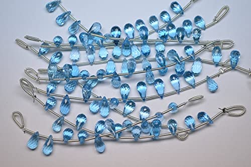 Perles briolettes topaze bleue naturelle 9mm facettées pour création de collier