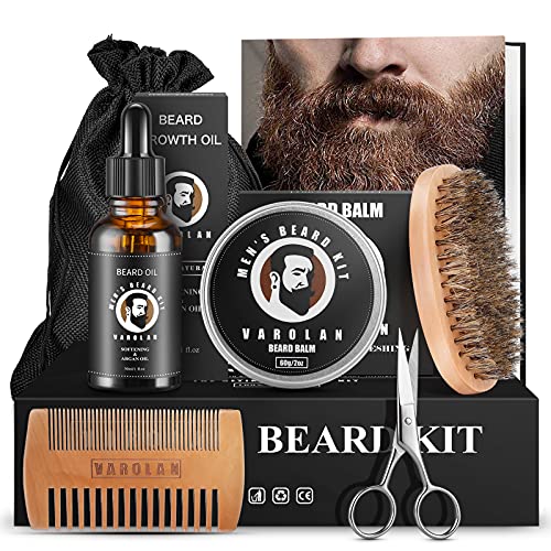 Beard Kit, Beard Growth Kit, Grooming Accessories for Men, Beard Growth Oil, Beard Balm, Beard Brush, Beard Comb, Beard Scissor, Storage Bag, E-Book, Beard Care & Trimming Set-Mustache Gifts for Him