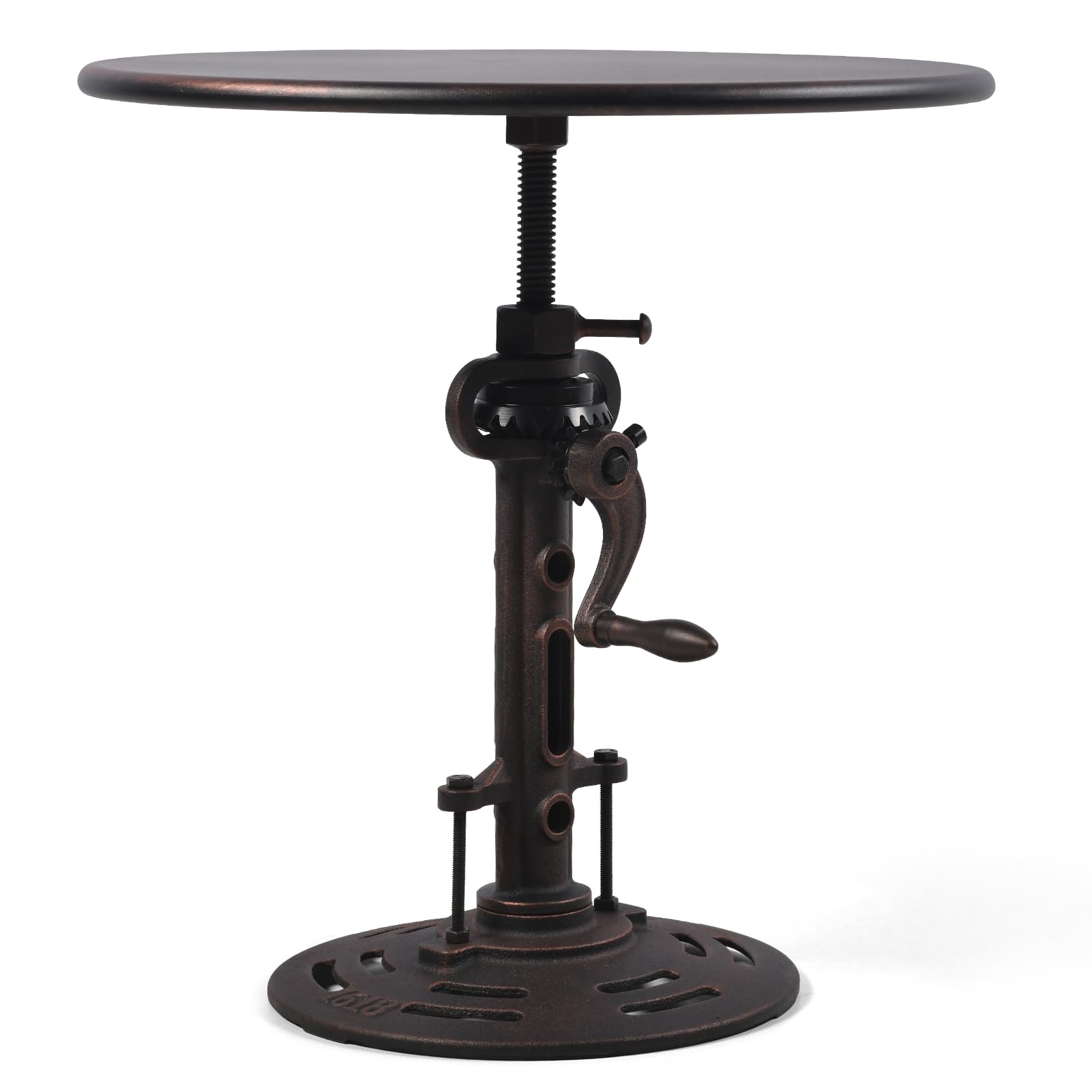 Topower Industrial Retro Side Table End Table Antique Mechanic Crank Height Ajustable Metal Top Farmhouse Accent End Table Copper