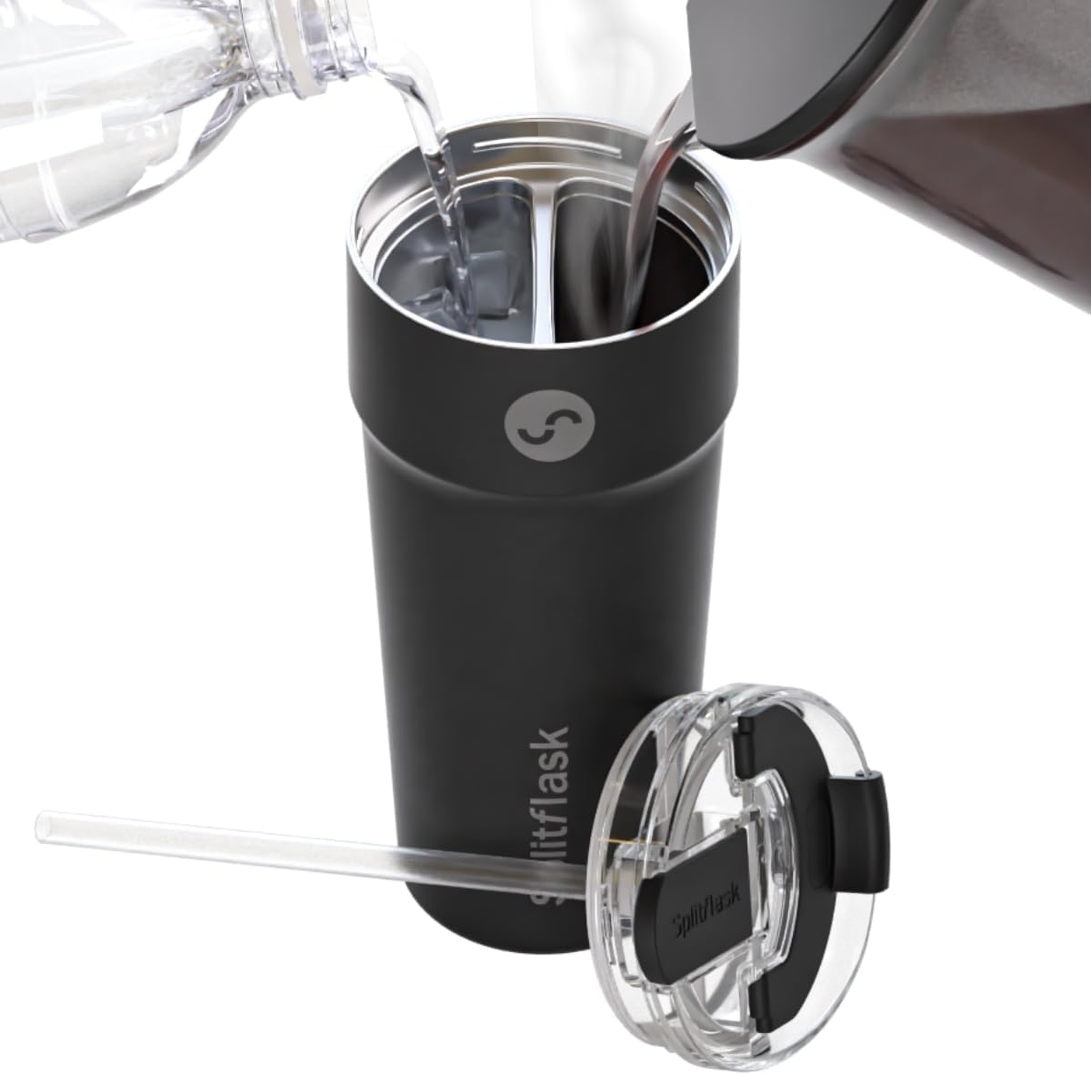 Splitflask Vazo de viaje 2 en 1 – 850ml Botella térmica de doble compartimento, Taza de acero inoxidable hermética, Bebidas calientes y frías, Botella para café y agua