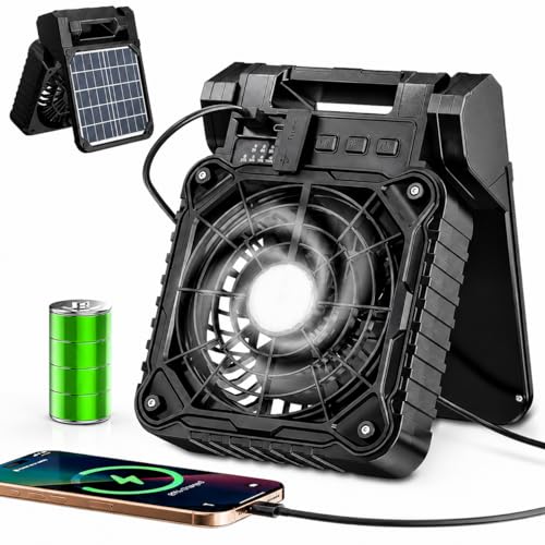 Dancial Solar Camping Fan with LED 10400mAh Solar Powered Fan Operated Portable 4 Speeds 2-8H Timer Charging and Eco-Friendly Fan for Camping Fishing Power Outage Travel Barbecue