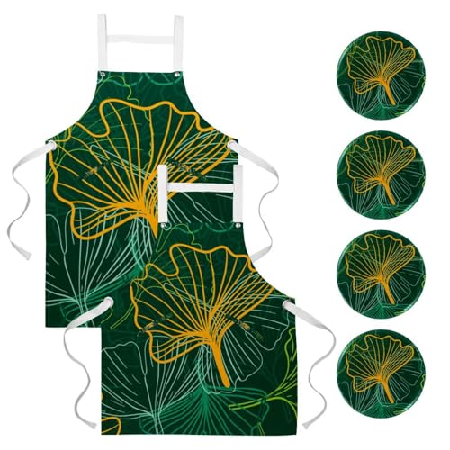 Tablier de cuisine lot de 2 avec broches pour bar et bistrot coloris vert feuille