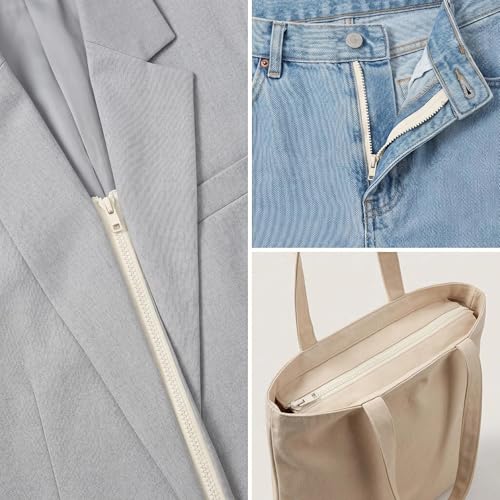 Image of Sawoake 2PCS #5 21 Inch Separating Jacket Zippers for Sewing Coats Jacket Zipper Beige Molded Plastic Zippers Bulk Tailor DIY Sewing Tools for Garment /Bags /Home Textile