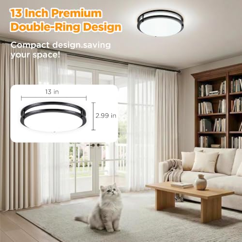 Image of LUTEC 13-Inch Flush Mount Ceiling Light, Dimmable 5CCT (3000K-6500K) Adjustable LED Ceiling Light, 37W 4200LM Super Bright Energy Efficient Modern Lamp for Bedroom, Hallway, Kitchen-Black