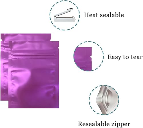 Miniatura 5 de 100 unidades de Mylar brillante con cierre de cremallera, bolsa de almacenamiento de alimentos, bolsa hermética de papel de aluminio con ventana