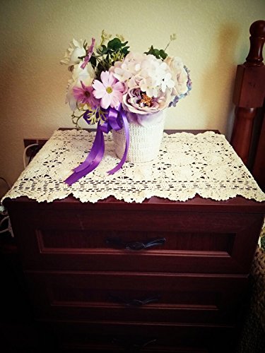 Laivigo Handmade Crochet Lace Rectangle Lucky Flower Table Cloth Runner Doilies Doily,Beige,20X35 Inch #TOP1