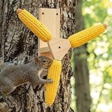 LemonRoad Squirrel Feeder for Outside, Squirrel Spinner Corn Cob Holder with 3 Ears, Wooden Chipmunk Feeder...