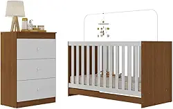 Berço 3 em 1 para Colchão 130 x 60cm com Cômoda 3 Gavetas Doce de Leite Multimóveis Mp4239 Madeirado/branco