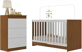 Berço 3 em 1 para Colchão 130 x 60cm com Cômoda 3 Gavetas Doce de Leite Multimóveis Mp4239 Madeirado/branco