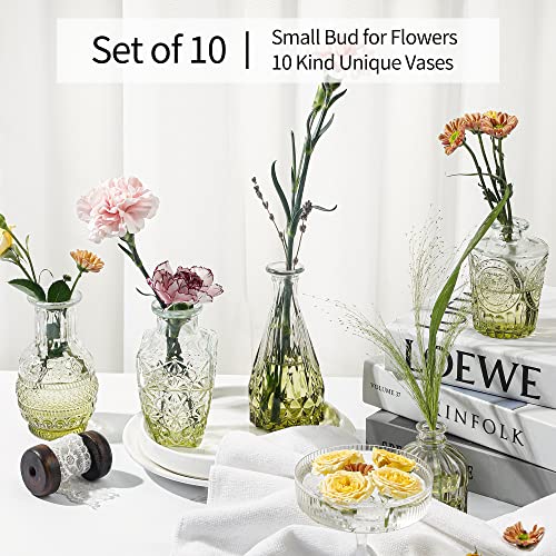 Purvonnie Vintage Bud Vases For Flowers,Small Glass Vases Set Of 10,Green Bud Vases In Bulk For Wedding Decorations,Centerpieces,Home Table Flower Decor (Green) #TOP2
