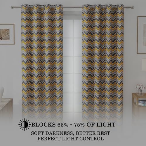 Image of Door Curtains 9 Feet Pack of 1, Chevron, Yellow & Grey
