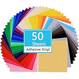 CASPALIF,50 Pack Permanent Adhesive Backed Vinyl Sheets,12”x 12”,40 Assorted Colors(Glossy,Matte,Brushed),Works with Cricut and Other Cutters,for Sticker,Craft Cutter, Car Decal, Vinyl Paper