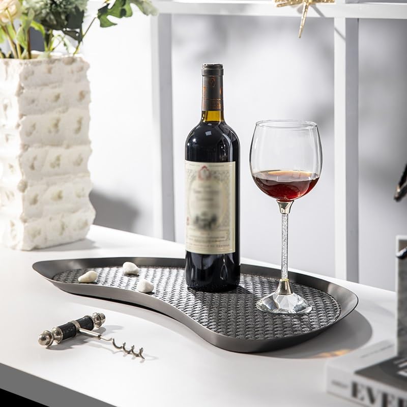 eexbz Tray Simple Modern Metal Geometric Black Leather Tray Tray Living Room Sample Ornaments Storage Tray Serving Trays(Medium)