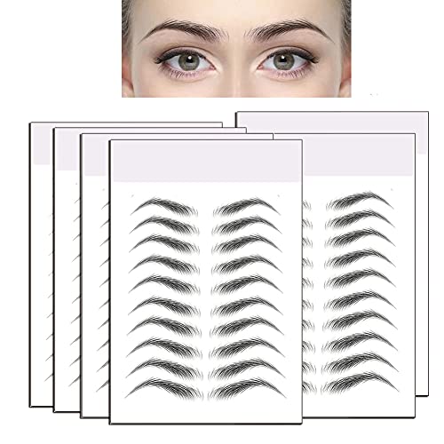 WEGOTTABB 6 sheets 6D Hairlike Eyebrow Tattoo Sticker Black Waterproof Grooming Shaping Eyebrow Sticker in Arch Style for Women and Girls,60 pairs (High Arch Eyebrows)