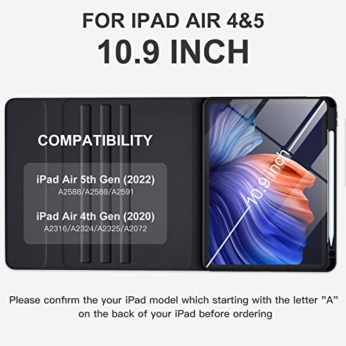 Ipad Air 5Th 4Th Generation Case With Keyboard 10.9 Inch, Slim Smart Folio Keyboard Cover With Pencil Holder For Ipad Air 5Th Gen 2022/Air 4Th Gen 2020, Detachable Backlit Wireless Keyboard (Black) #TOP1