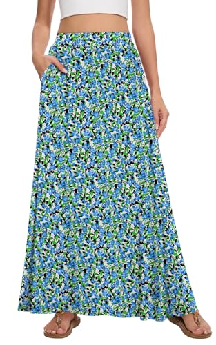 Image of Womens Maxi A-line Long Skirt Casual 2026 Elastic High Waist Flowy Skirts with Pockets